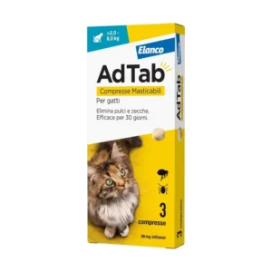 AdTab compresse masticabili per gatti 48mg da 2 A 8kg 3 COMPRESSE Masticabili